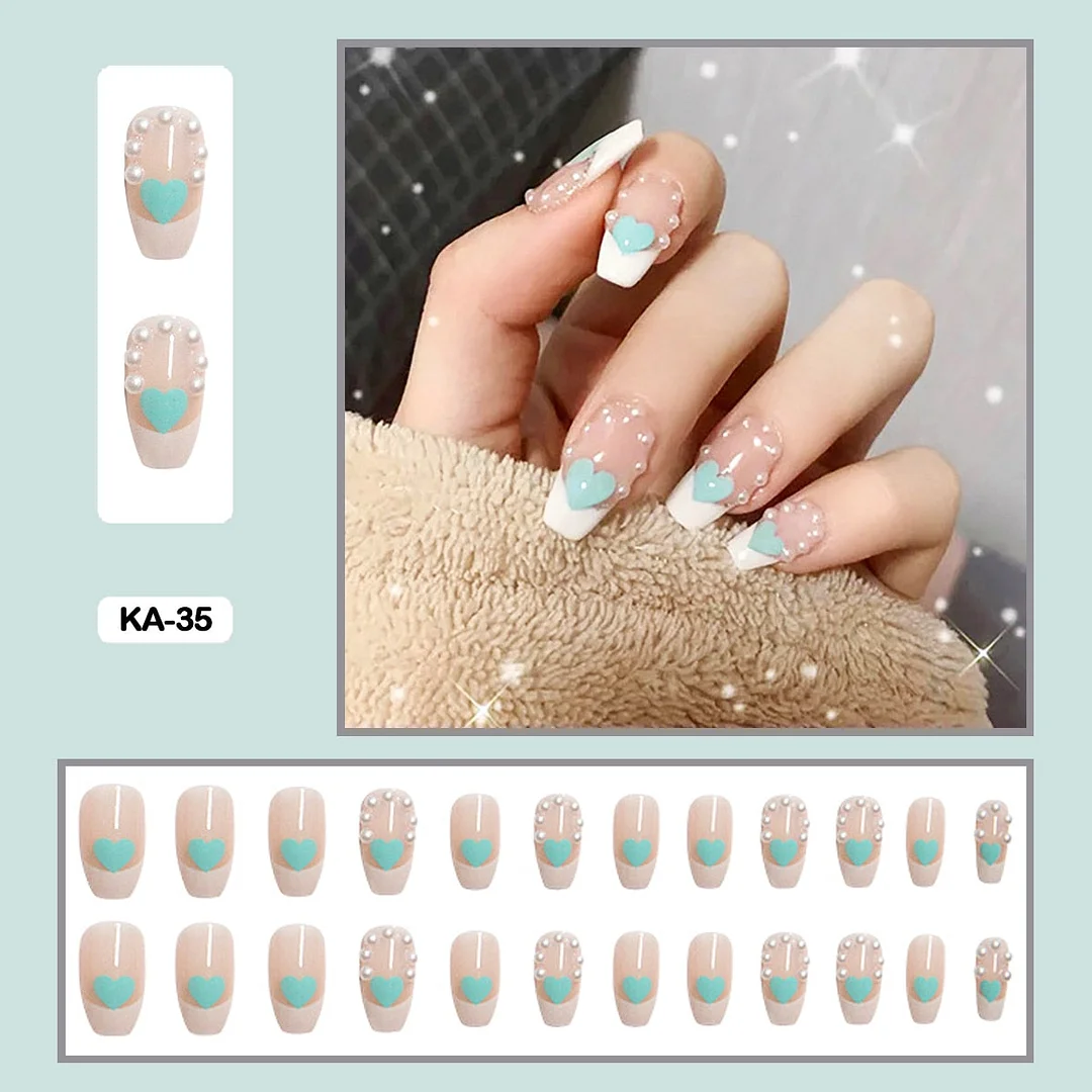 24PCS False Nails with Glue Lovely Fresh Personality Stick on Nails Retro Elegant Graffiti Press on Nails Art DIY Manicure Tool-Nail Inspo