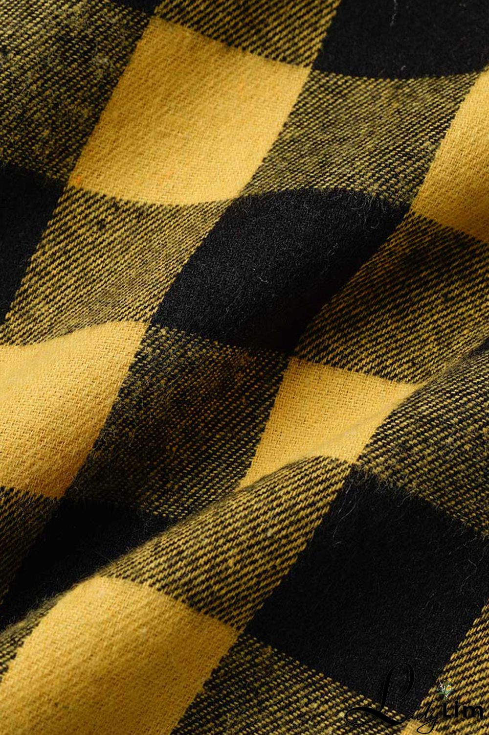 Yellow Casual Street Plaid Print Patchwork Buckle Asymmetrical Turndown Collar Tops