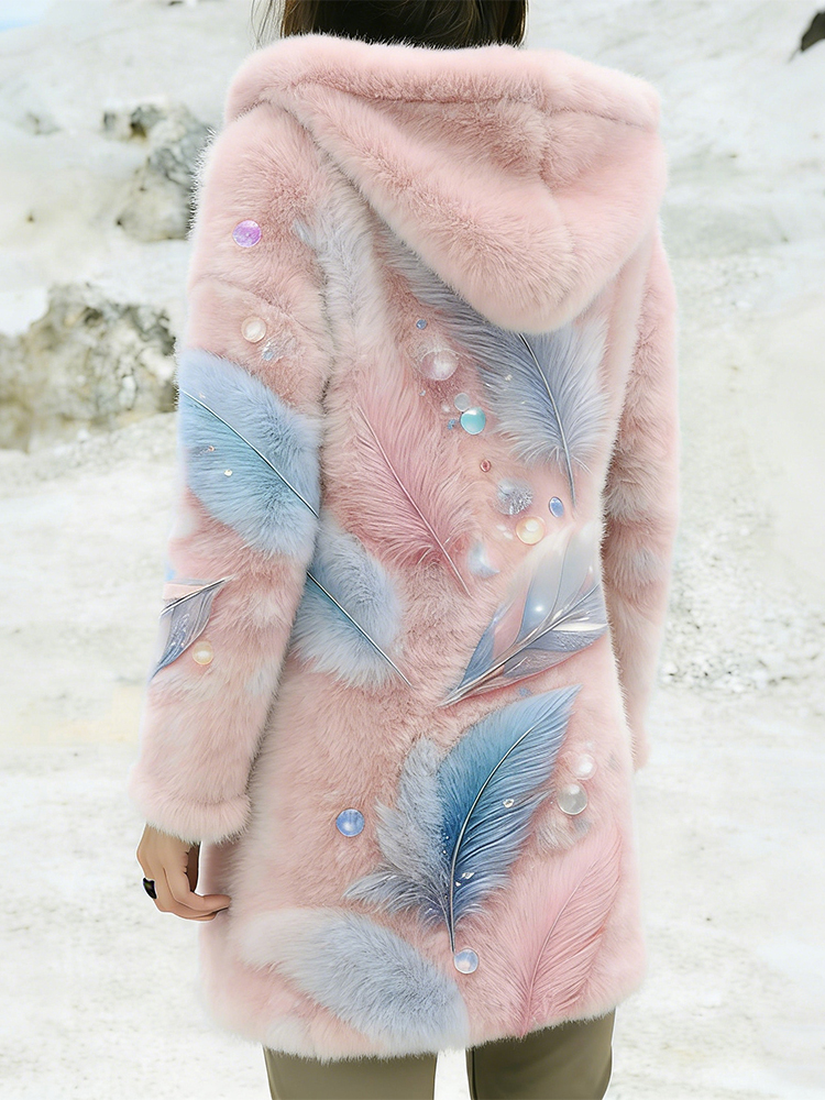 Vintage Feathers Art Pattern Cozy Plush Hooded Cardigan wearshes