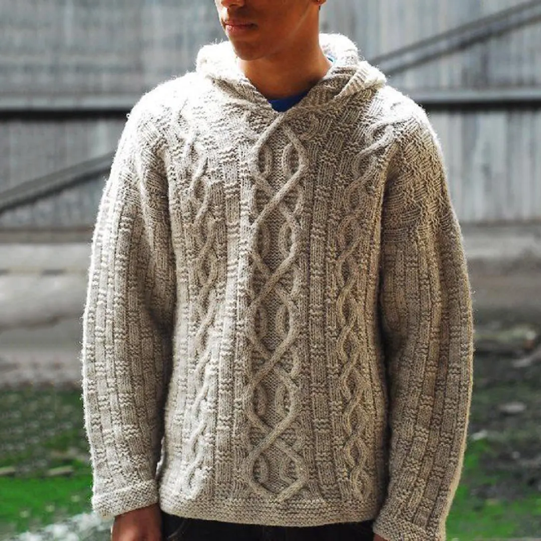 Vintage Pattern Knitted Hooded Sweater