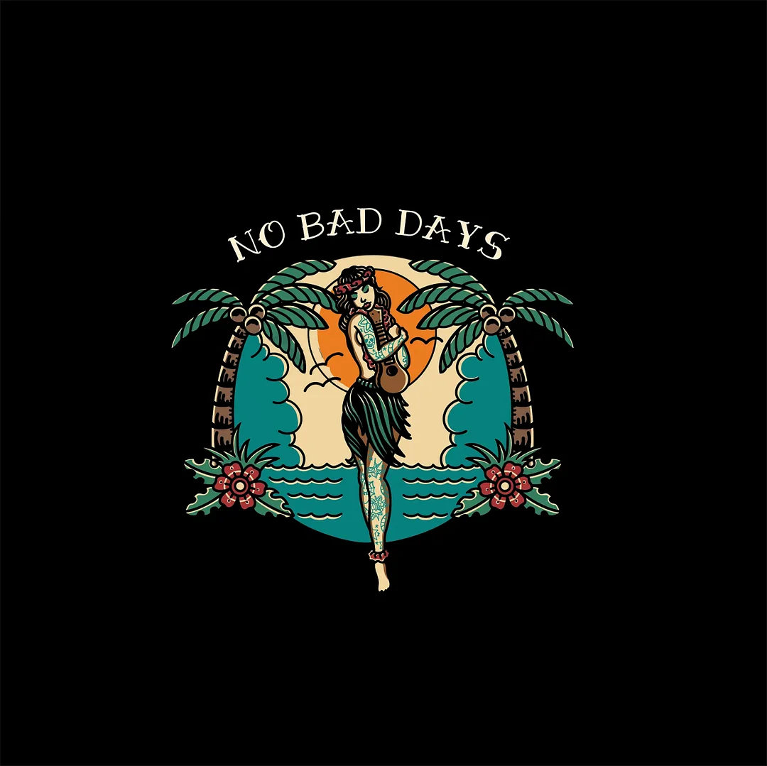 NO BAD DAYS Mermaid in the Deep Sea Black Print T-shirt