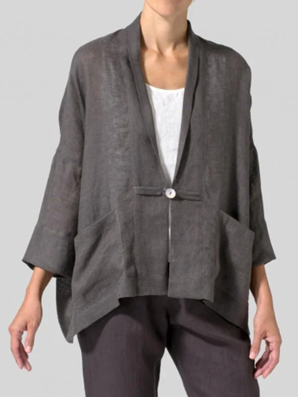 Plus Size Older Women's V-Neck Cotton Loose Cardigan Shirt