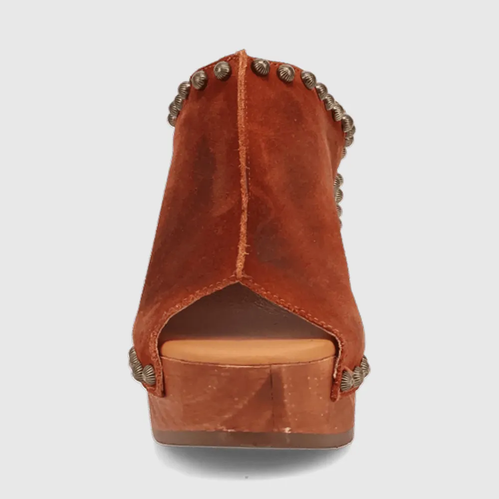 Tan Vegan Suede Studded Wide Strap Platform Women's Heel Sandals