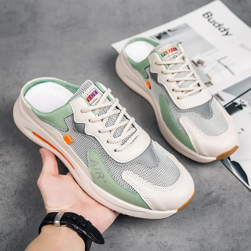 Men shoes 2022 summer new mesh breathable lazy fashion Casual shoes half slippers sandals Baotou heel free beach shoes Men Tenis