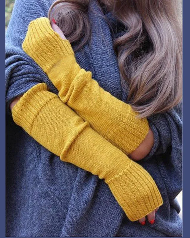 Solid Color Woolen Gloves With Arms
