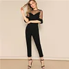 SHEIN Black Pearl Beading Mesh Sweetheart Tailored Half Sleeve Jumpsuit Spring Women Office Lady Solid Pencil Elegant Jumpsuits