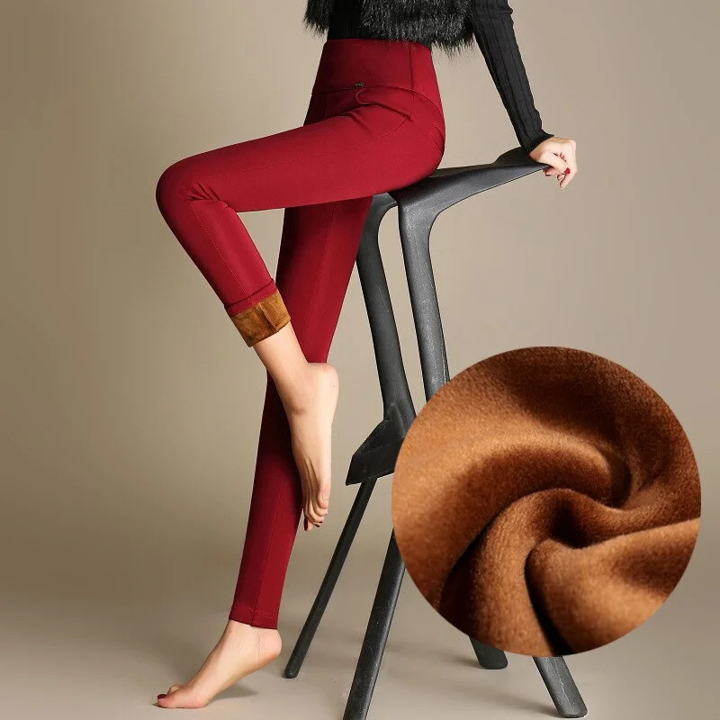 SVOKOR Lady Casual Winter Leggings Velvet Warm Leggings High Waist Pants Women Snow Hot Leggings Slimming S~2XL