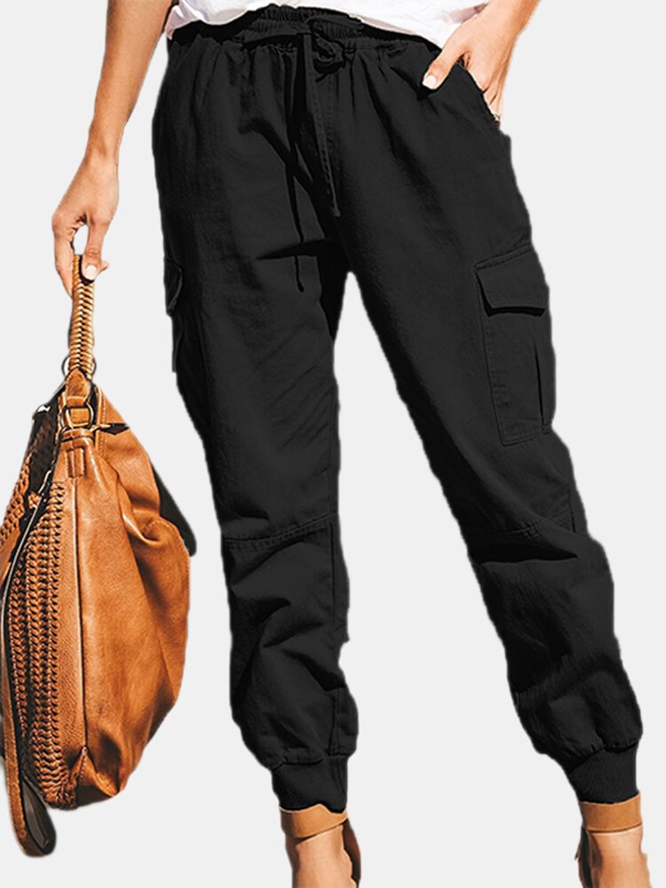 Fashion Solid Color Pocket Cargo Pants For Women - Shop Trendy Women's Clothing | LoverChic