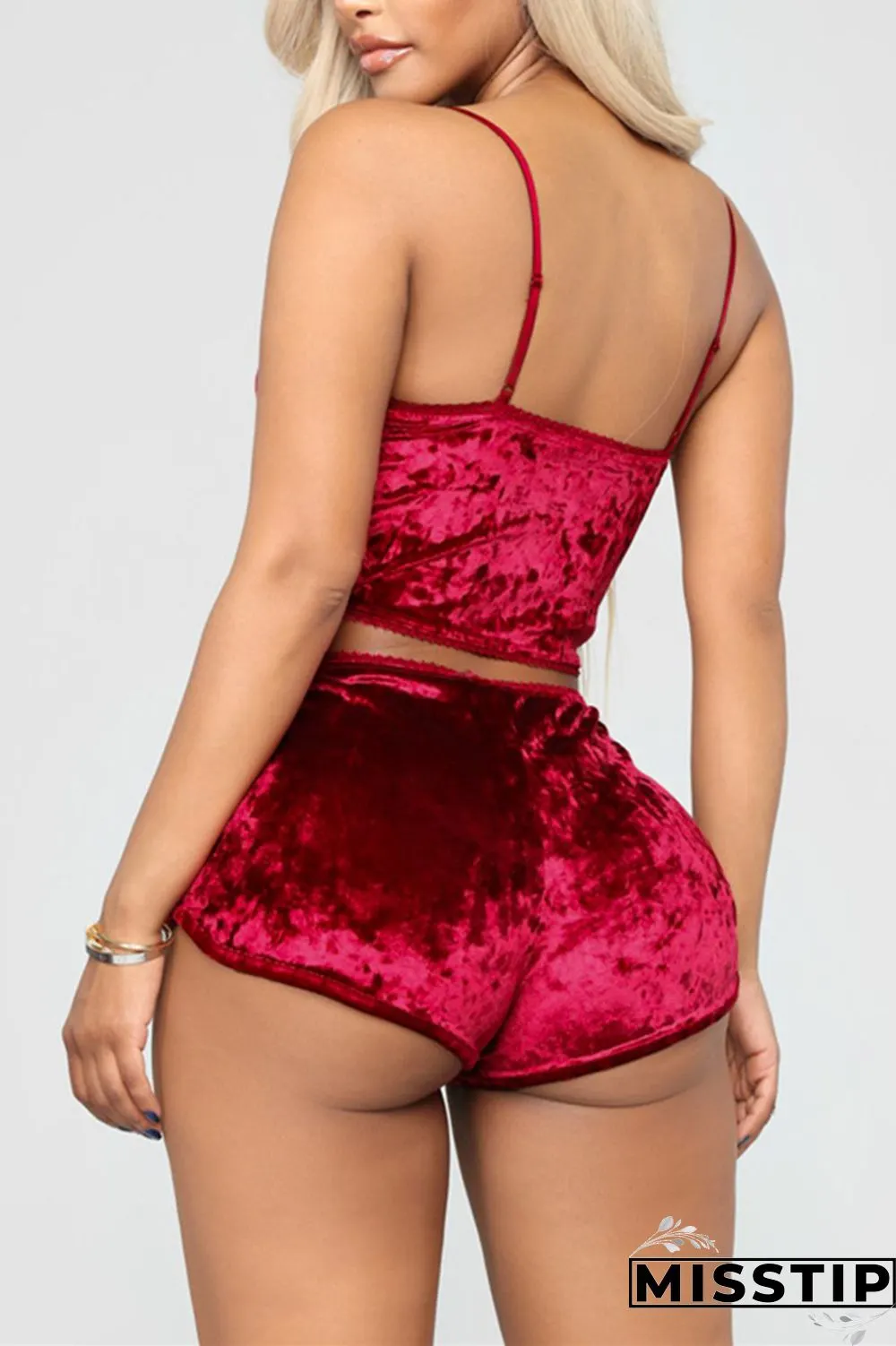 Red bean paste Sexy Solid Two Piece Suits Straight Sleeveless