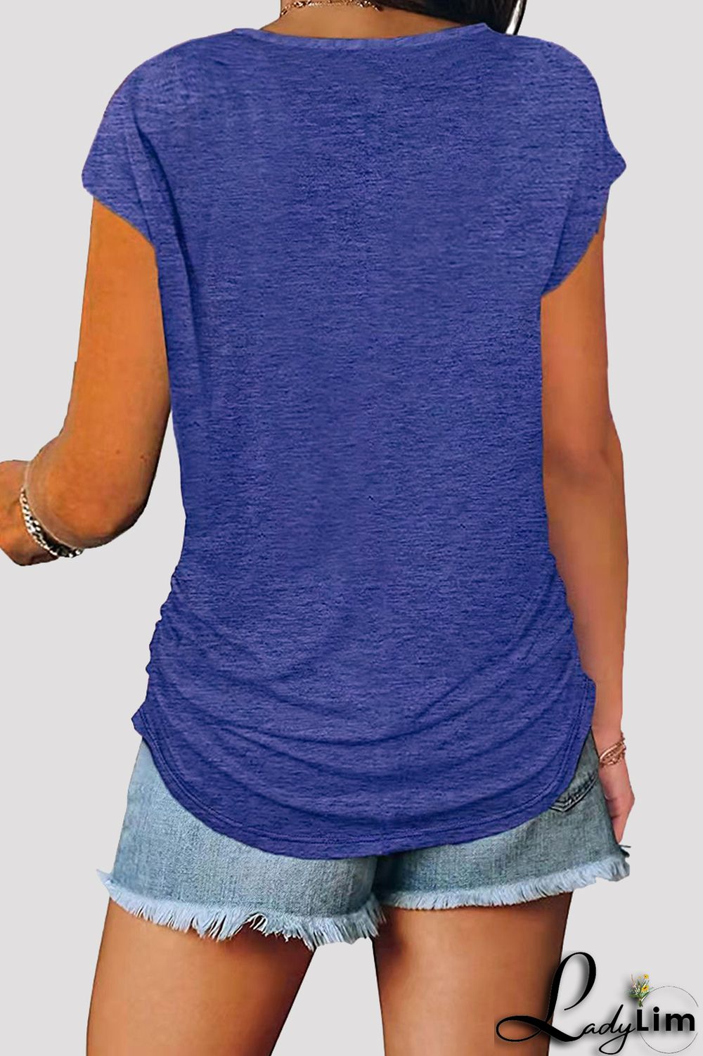 Grey Fashion Casual Solid Split Joint Zipper V Neck T-Shirts