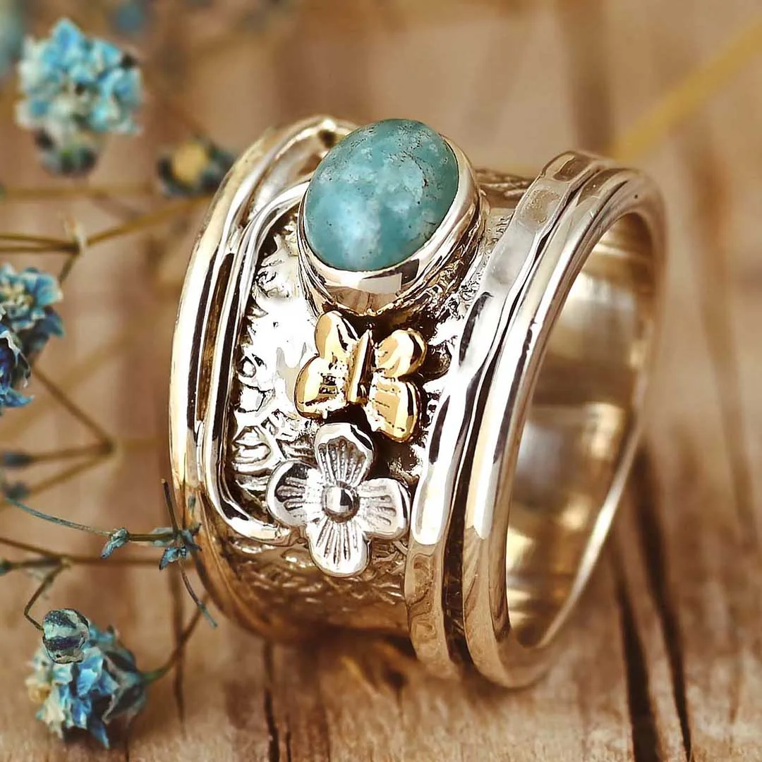 Amazonite Butterfly and Flower Fidget Ring