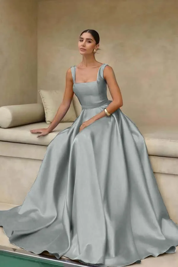 Lvs&Broner Spaghetti Straps Sleeveless Long A Line Prom Dress With Pleated