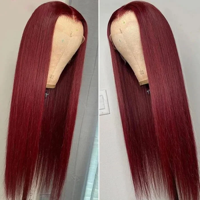 99J Red Burgundy 13x6 HD Lace Front Wig Human Hair Wigs Pre-Plucked Remy Human Hair