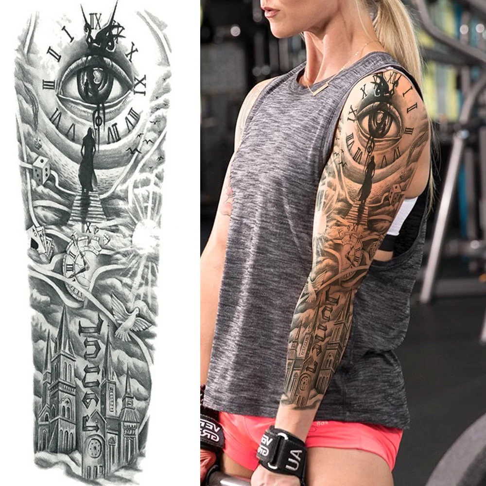 Sexy Wolf Full Flower Arm Temporary Tattoo Stickers For Men Body Art Sleeve Tattoo Decals Girl Women Waterproof Tatoo Fox Legs