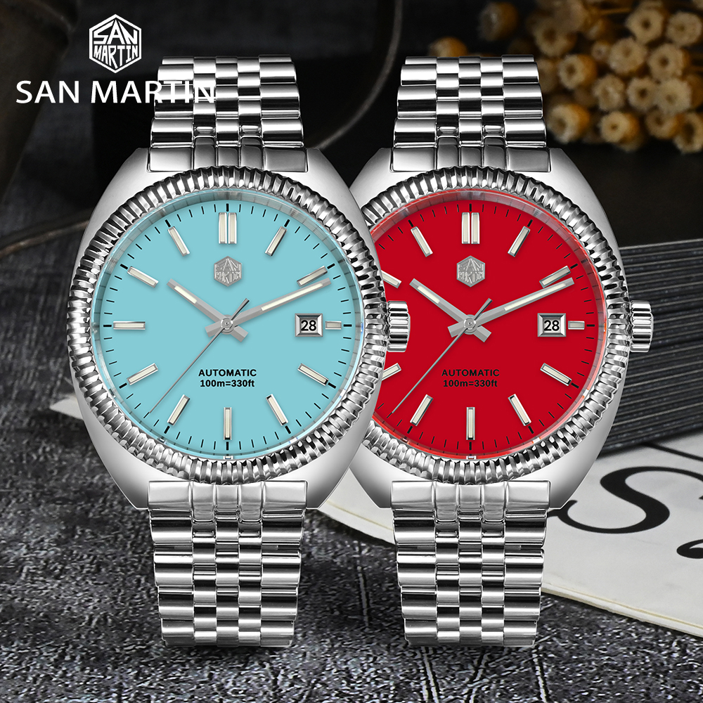 San Martin SN0069-G New Tiffany Blue/Red Dial 40mm Original Design Casual Sport WatchSan Martin Watch San Martin Official Authorized StoreSan Martin Watches