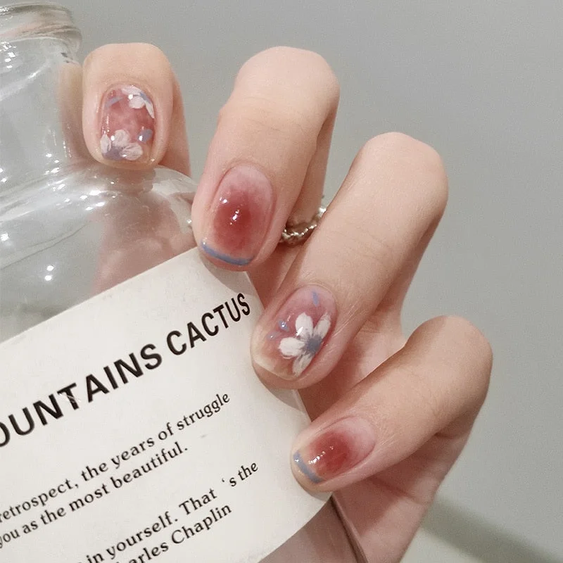 24pcs Full Cover Fake Nails Art Tools Matte Press on Coffin French Acrylic False Nail Tips With Glue Display Artificial Designs-Nail Inspo