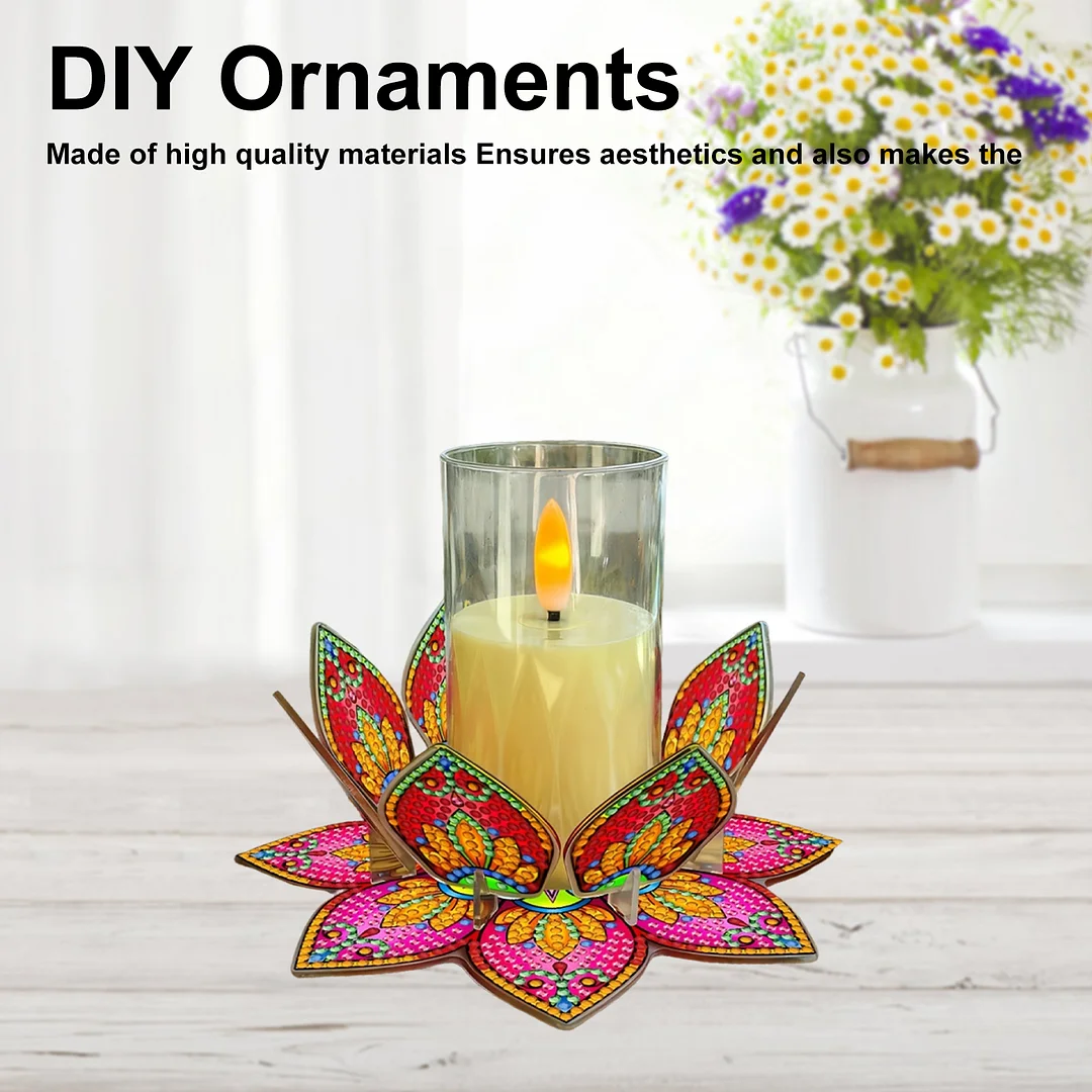 Mandala Lotus-F Acrylic DIY Diamond Painting Candle Holders Without Candles Crystal Painting Tealight Candle Stand Table Centerpiece for Adults Beginners Home Party Decor