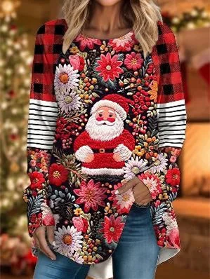 Women's Long Sleeve Scoop Neck Graphic Printed Tops