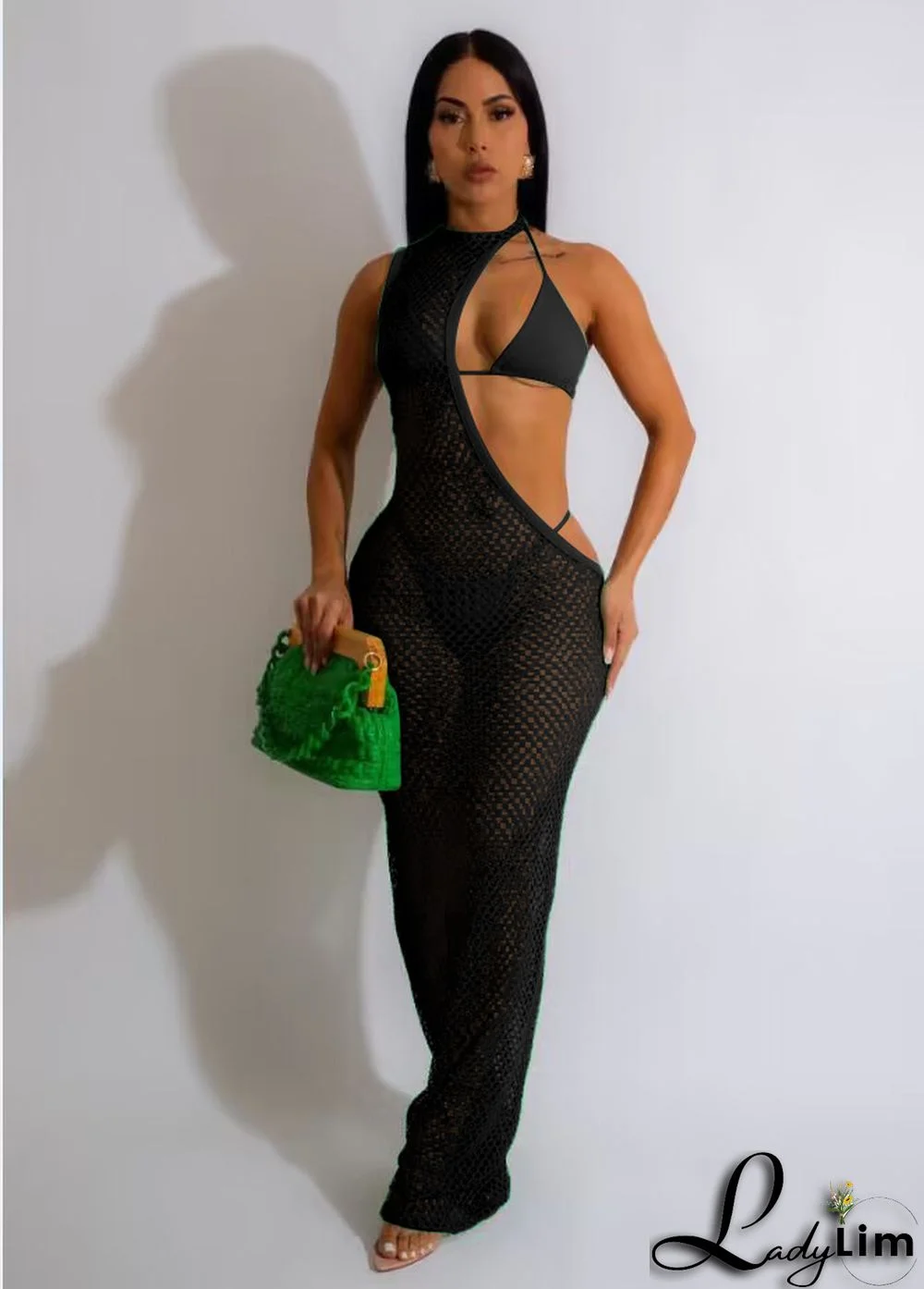Sexy Beach Style Women's Net Dress with Rope Top Three-Piece