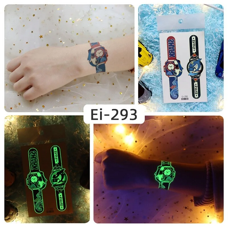 24 kinds Luminous Tattoo Sticker Children Arm Face Glowing Tattoos Watch Boys Body Art Girls Tatto Party Makeup Kids Gift
