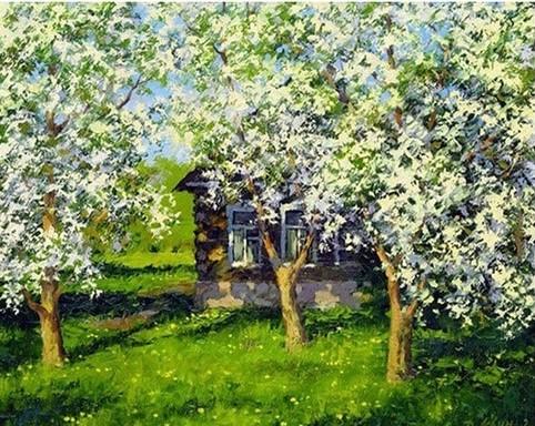 

Wood House and Blossom Trees – Paint By Numbers - 40*50CM, 501 Original