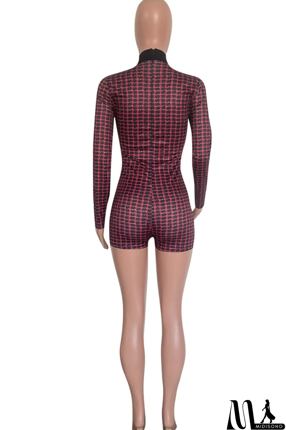 MidiSono - White Fashion Casual Print Patchwork Turtleneck Long Sleeve Skinny Romper