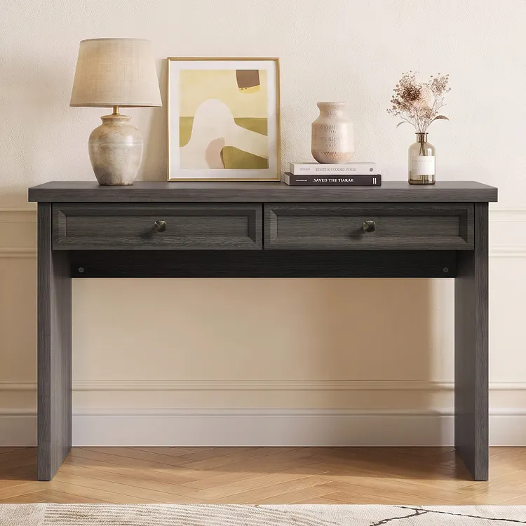 Bestier 47" Computer Desk with 2 Storage Drawers, Modern Farmhouse Writing Study PC Table, Ergonomic Spacious Workstation for Home Office Bedroom Dorm