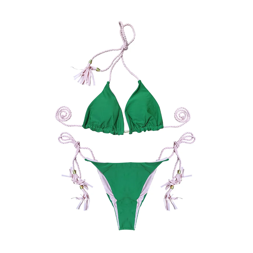 Wongn Wongn Female Hot Girl Bikini Split Sexy Triangle Double Sided Collision Color Beach Bikini Swimsuit Three Point Type