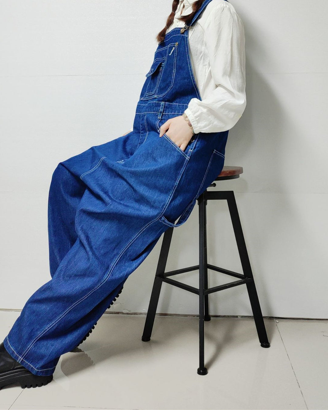 Women's Casual Retro Wide-leg Workwear Denim Overalls Jumpsuit