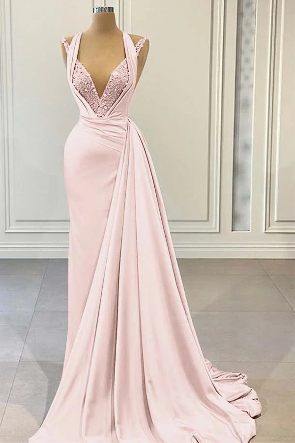 pink slim prom dresses Long Sequin-Print Prom Dress with Lace-Up Open Back Hot Pink / 6