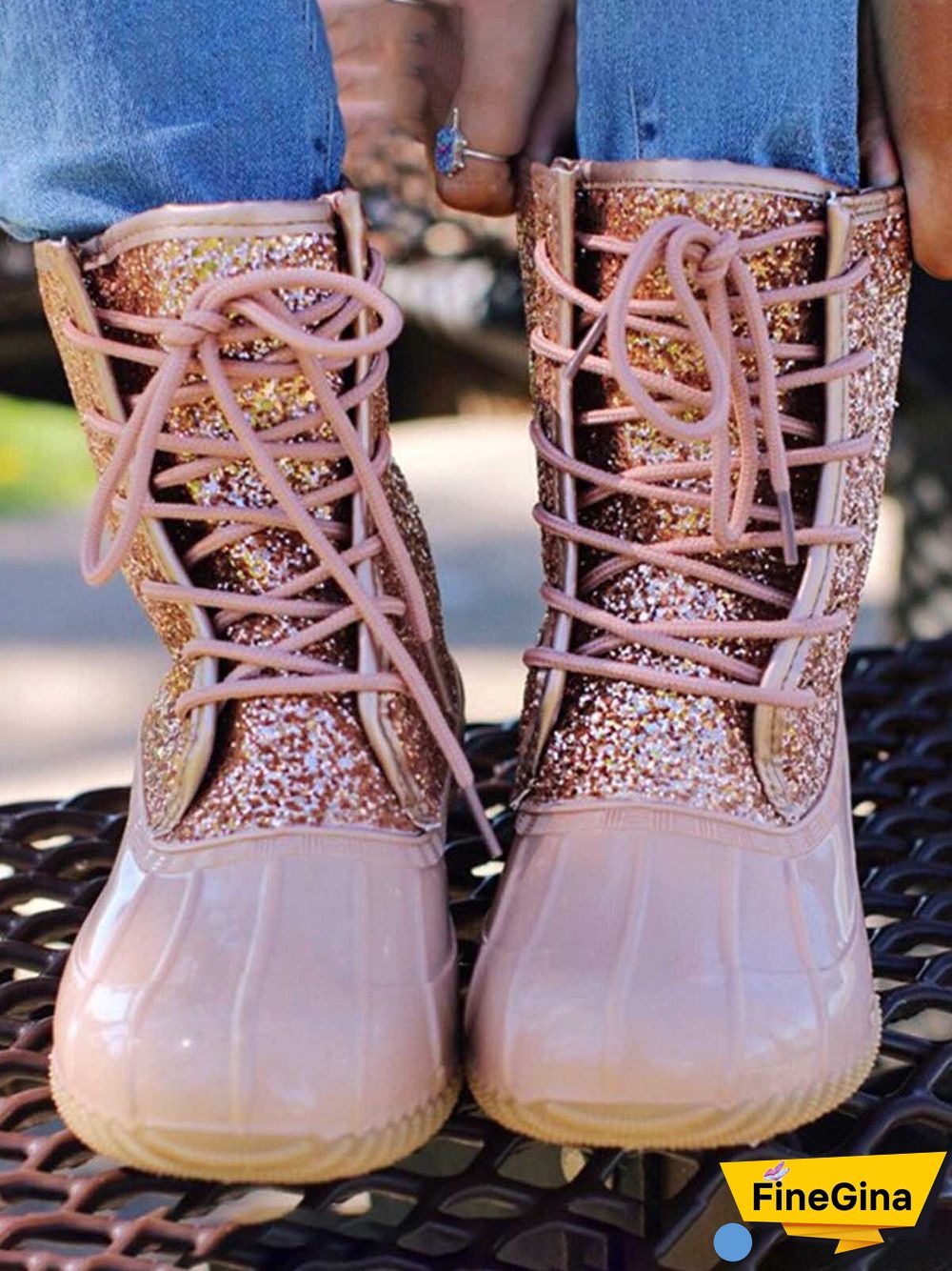 Glitter Leopard Contrast Panel Duck Bill Rain Boots