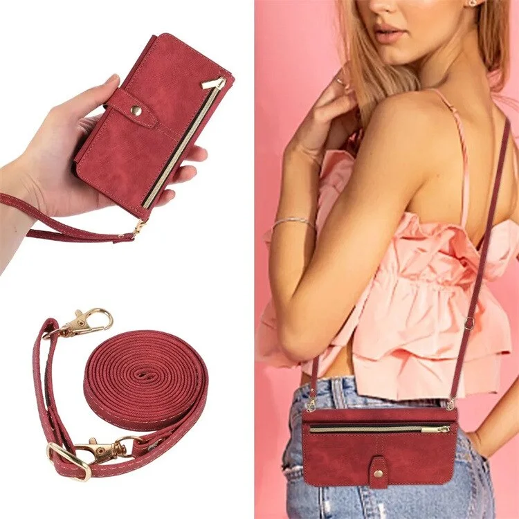 Crossbody Zipper Wallet Card Holder Phone Case for IPhone 13 12 Mini 15 14 11 Pro Max X XS XR 8 7 Plus Leather Shockproof Cover