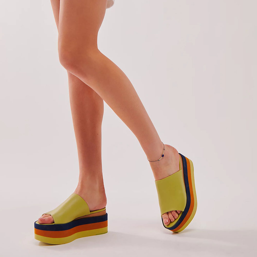 Yellow Round Toe Chunky Heel Slip-On Platform Mules for Women Nicepairs