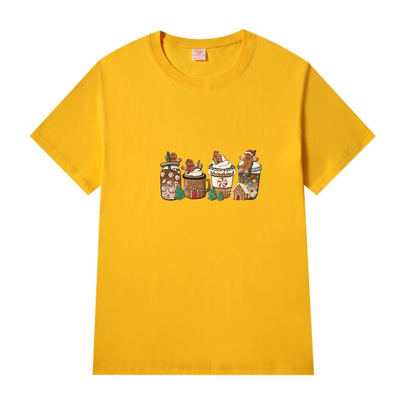 Short Sleeve Crew Neck Gingerbread Letter Printed T-shirt