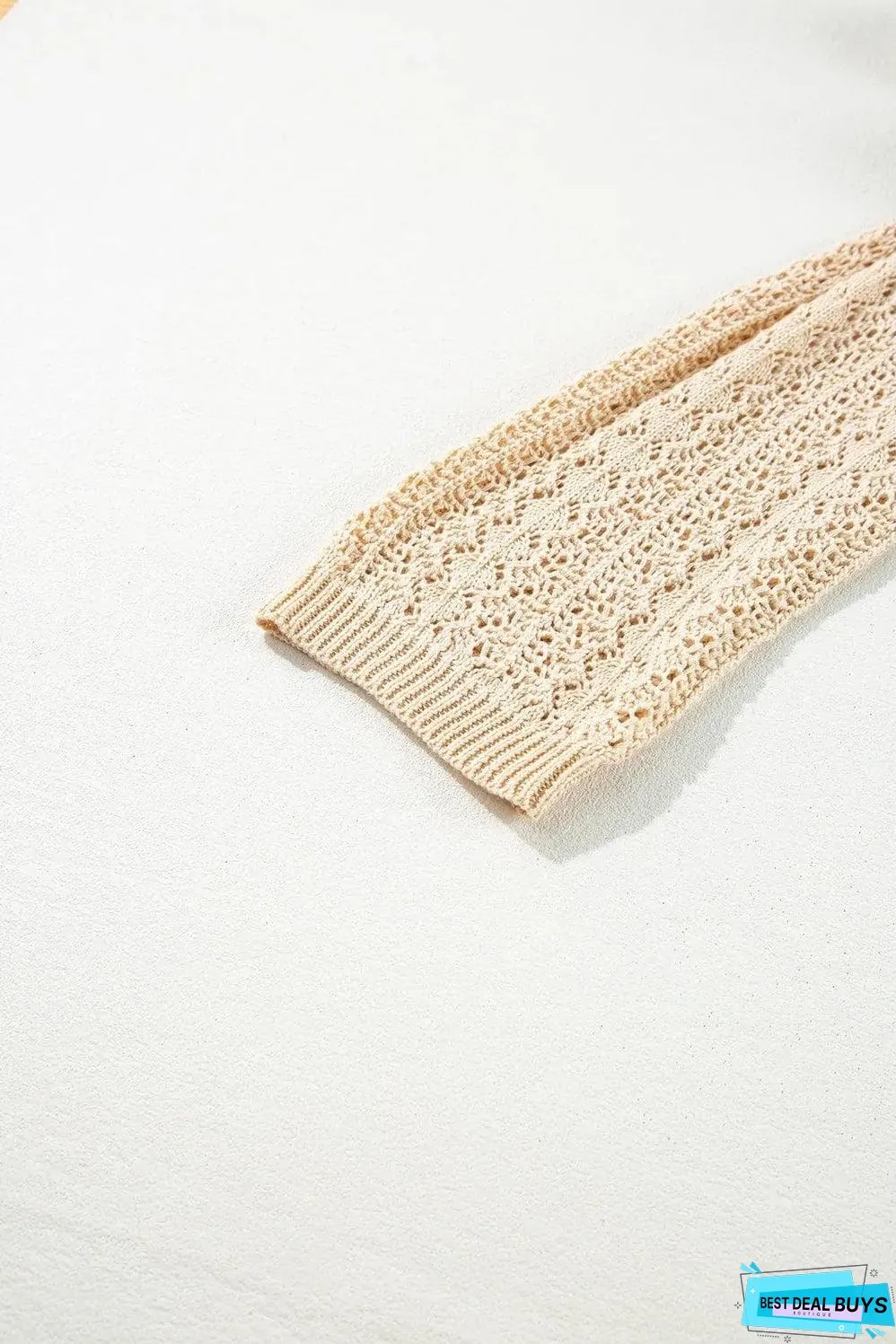 Apricot Hollow Out Knit Drop Shoulder Open Front Cardigan