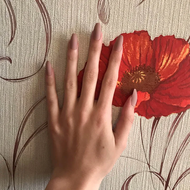 24pcs/box Khaki Pure Color Frosted Ballet matte Fake Nail press on Wearable Detachable Nail Tip Long Healthy full cover for Girl-Nail Inspo