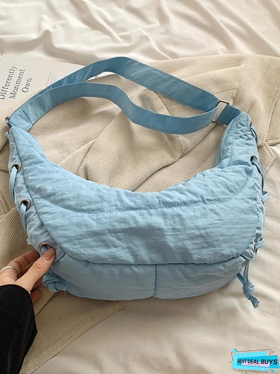Lace-Up Polyester Crossbody Bag