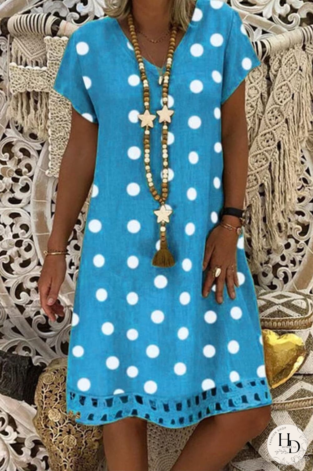 Fashion Casual V Neck Polka Dot Dress