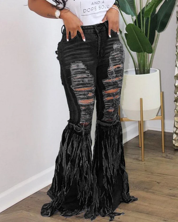 Ripped Jeans Casual Flared Pants