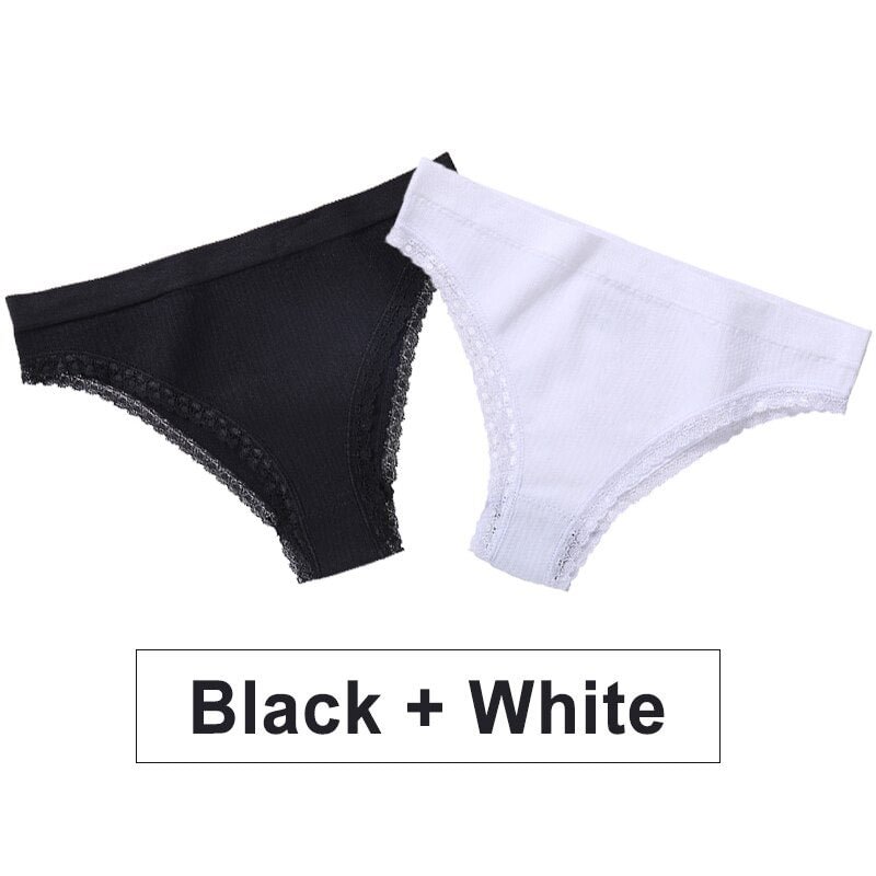 2PCS/Set Women Panties Sexy Lingerie Lace Underwear Female Underpants Solid Color Bikini Panties Seamless Briefs for Woman Girls