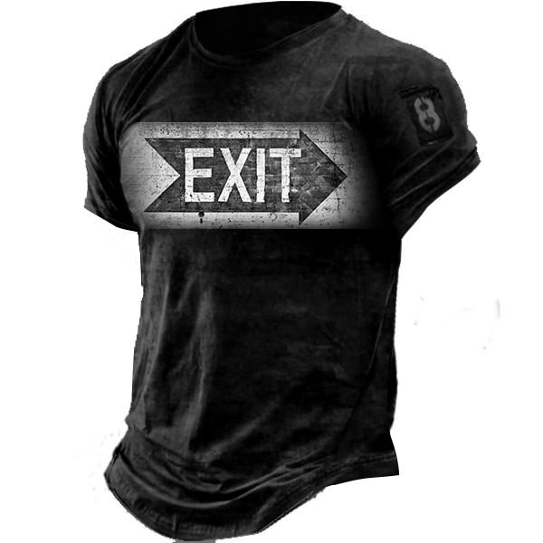 EXIT Print Men's Tactical Casual Short Sleeve Cotton T-Shirt