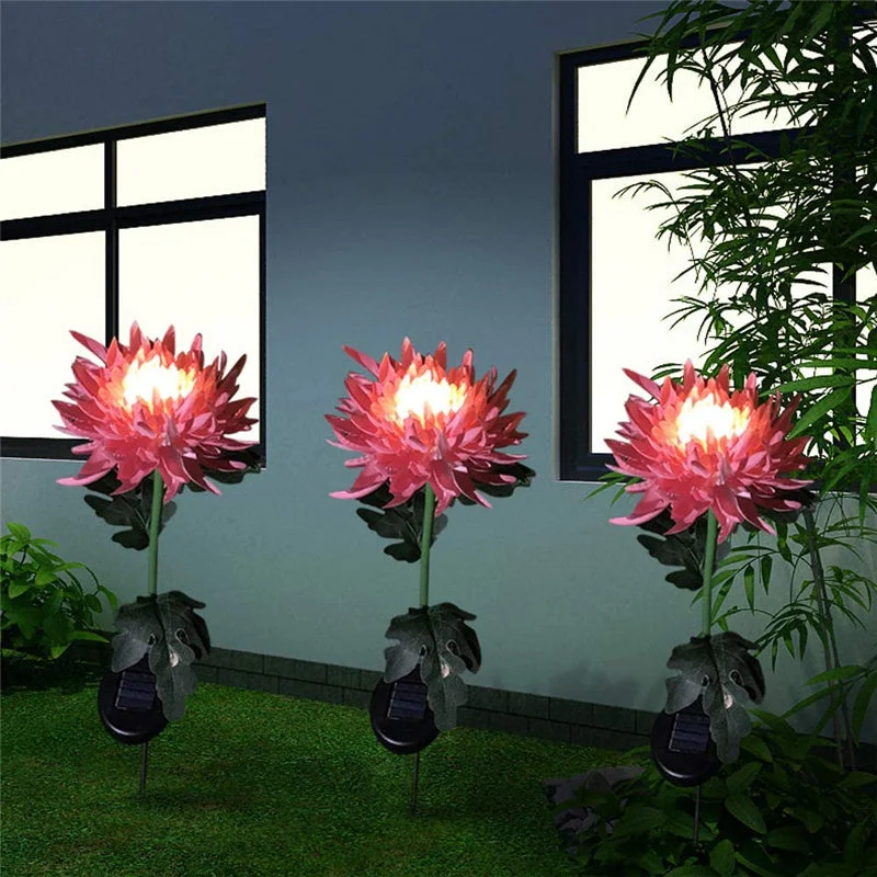 2PC Outdoor Solar Chrysanthemum Lights, Waterproof Outdoor Garden Light For Patio Yard Decor