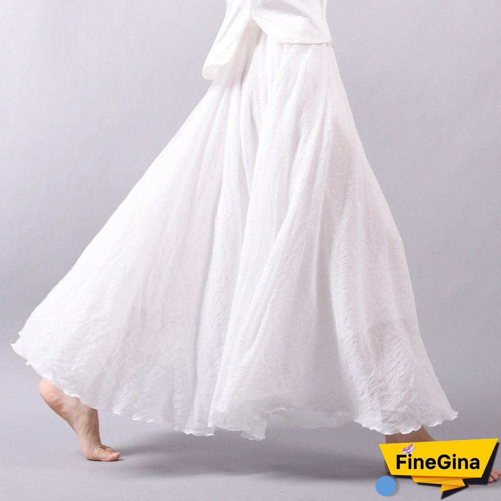 Women Linen Cotton Long Skirts Elastic Waist Pleated Maxi Skirts Beach Boho Vintage Summer Skirts Faldas Saia