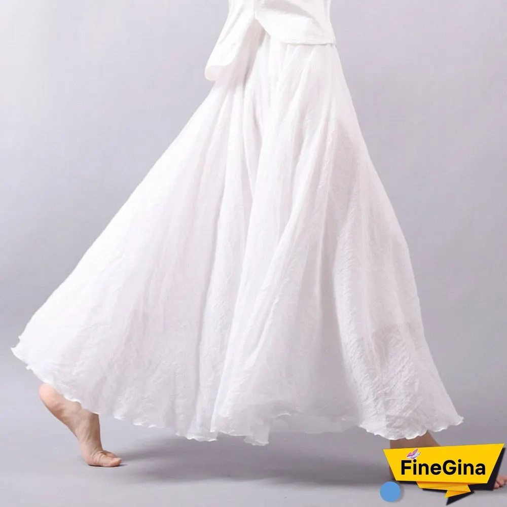 Women Linen Cotton Long Skirts Elastic Waist Pleated Maxi Skirts Beach Boho Vintage Summer Skirts Faldas Saia