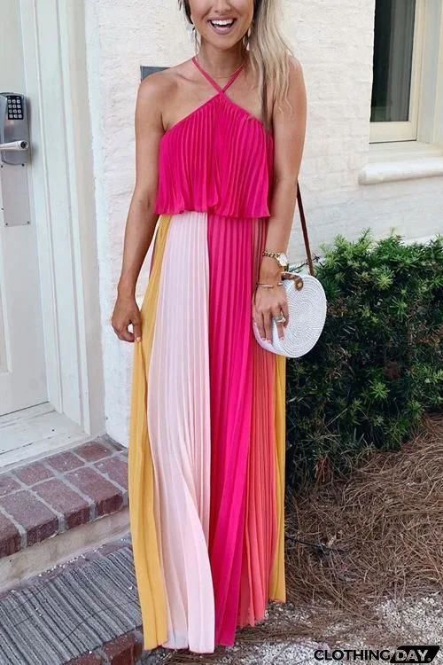 Color Block Strapless Maxi Dress