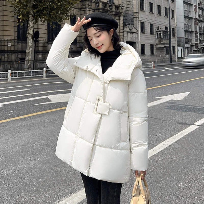 Woherb Medium And Long Down Cotton Clothing Female 2024 Winter New Fashion Thick Hat Warm Loose Cotton Coat-Outfit Ideas