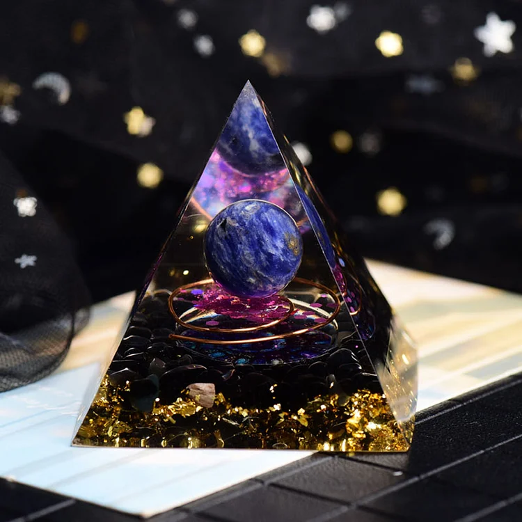 lapis lazuli orgone pyramid with obsidian