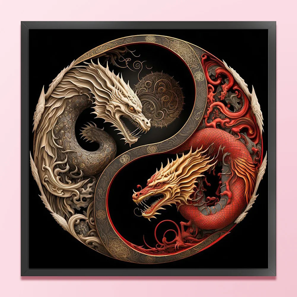 11CT Full Stamped Cross Stitch - Yin Yang Dragon(Canvas|40*40CM)