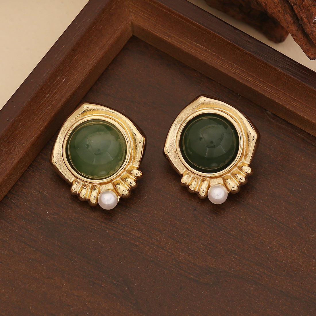 Retro Stainless Steel Earrings Flower Pearls All-Match Earrings E590