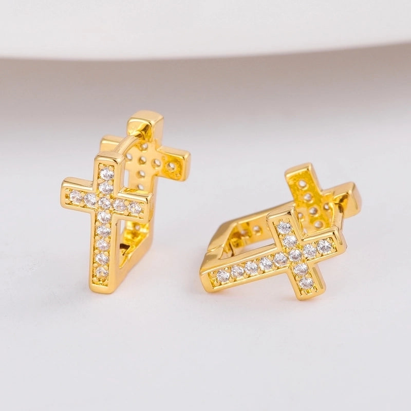 1 Pair Fashion Exquisite Copper Plating 18K Gold Inlaid Square Crystal Zircon U-Shaped Cross Ear Clip